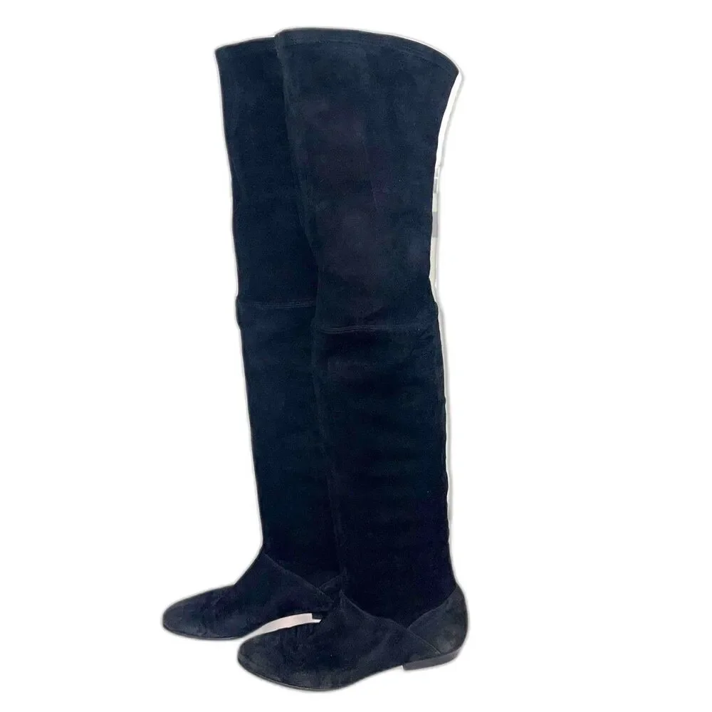 Salvatore Ferragamo Faux Suede Thigh High Flat Boot - Black 8.5